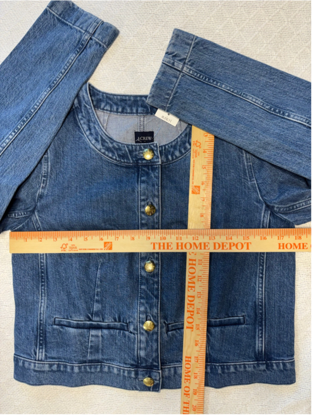 NWT J Crew Factory Denim Lady Jacket Blue Jean Gold Button Collarless Coat Sz 4 - Picture 3 of 6